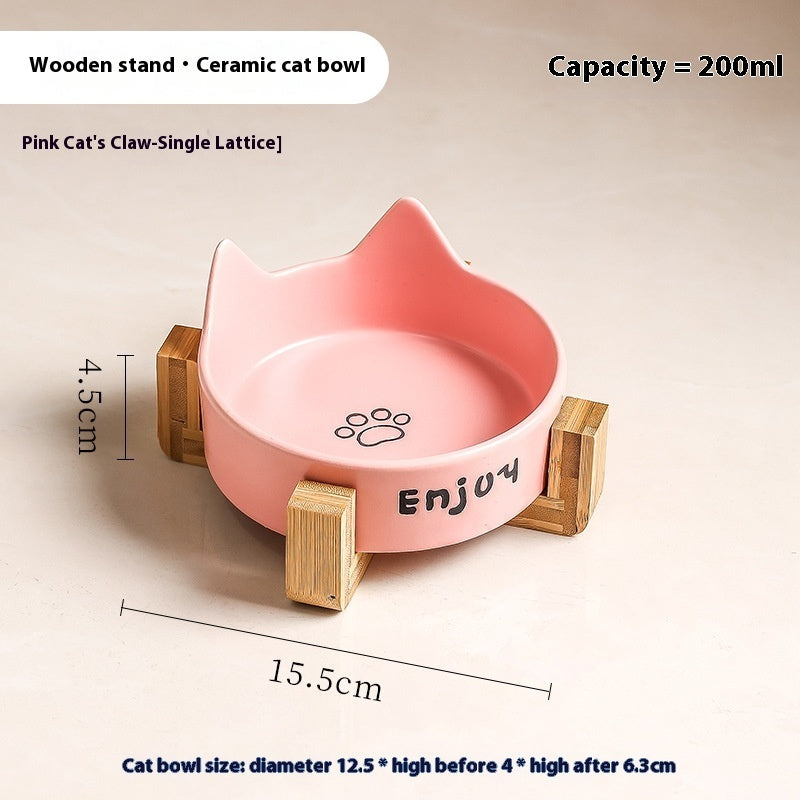 KFX-1065277 2-in-1 Cat Bowl Set with Wooden Frame – Dual Feeding Design for Cats, Various Colors Available