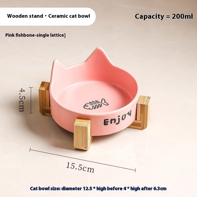 KFX-1065277 2-in-1 Cat Bowl Set with Wooden Frame – Dual Feeding Design for Cats, Various Colors Available