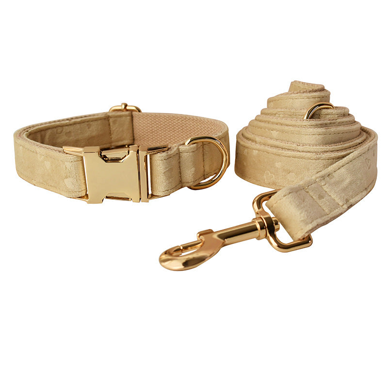 KFX-1067069 Nude Velvet Bow Tie Dog Collar with Matching Rope - Cotton Material, Sizes S to XL