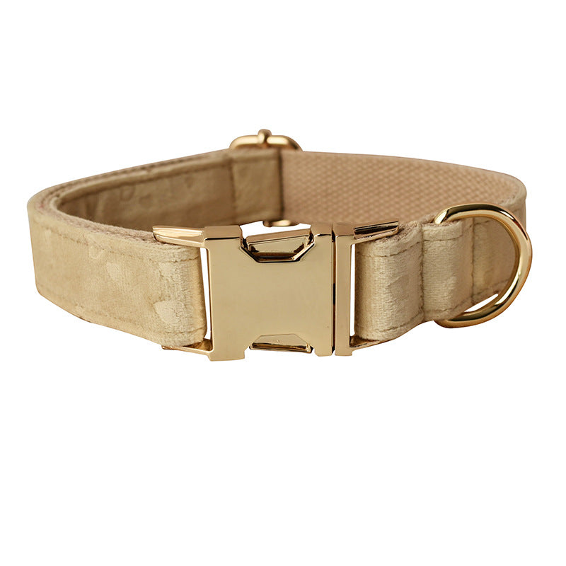 KFX-1067069 Nude Velvet Bow Tie Dog Collar with Matching Rope - Cotton Material, Sizes S to XL