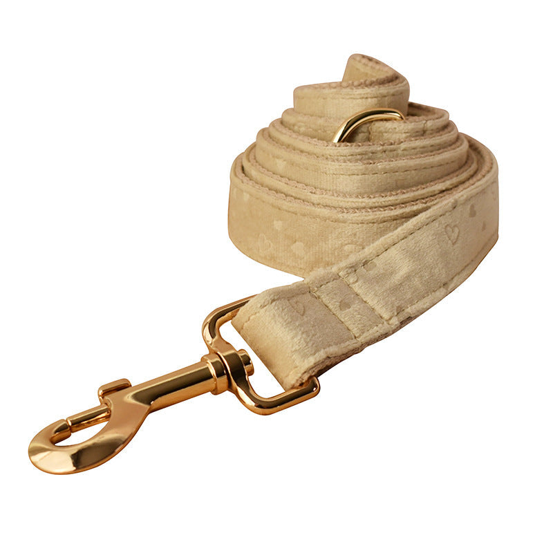 KFX-1067069 Nude Velvet Bow Tie Dog Collar with Matching Rope - Cotton Material, Sizes S to XL