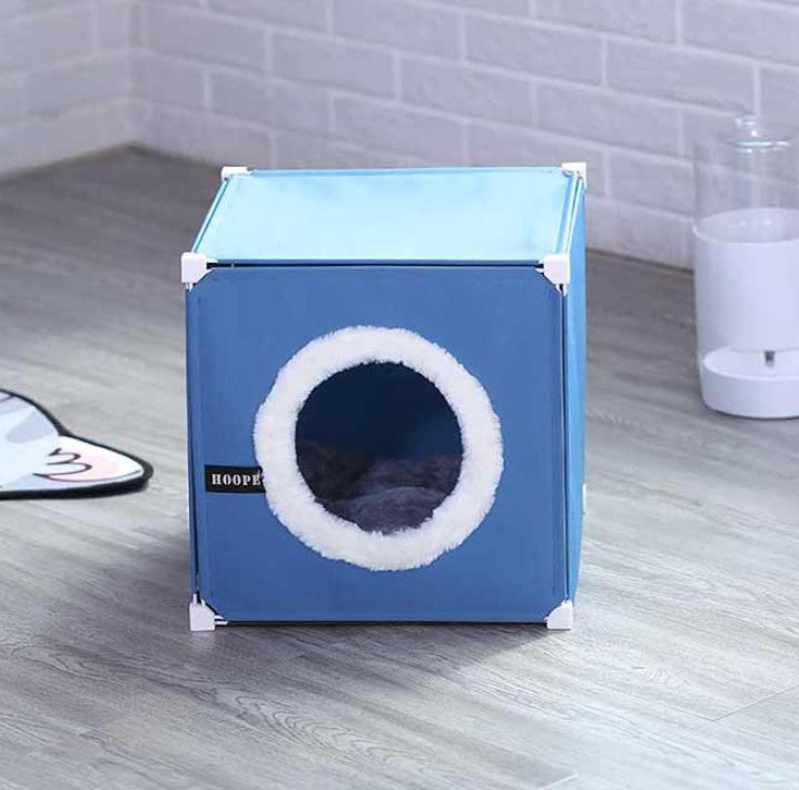 KFX-1069117 Cozy Two-Layer Cat Villa with Polyester Cover and Iron Frame, Available in Multiple Colors