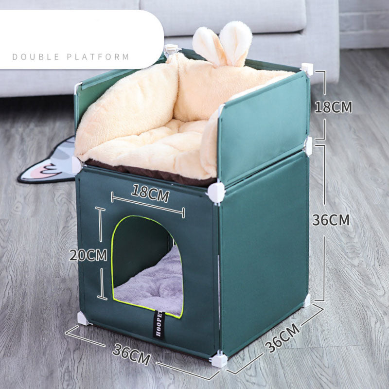 KFX-1069117 Cozy Two-Layer Cat Villa with Polyester Cover and Iron Frame, Available in Multiple Colors