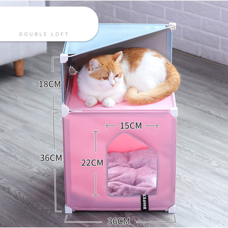 KFX-1069117 Cozy Two-Layer Cat Villa with Polyester Cover and Iron Frame, Available in Multiple Colors