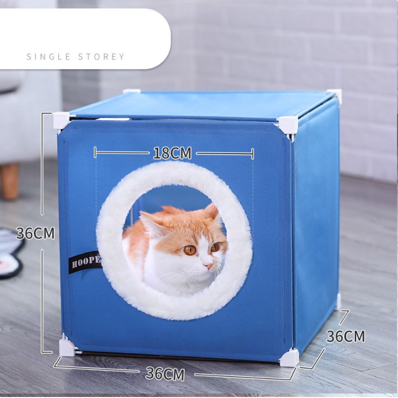 KFX-1069117 Cozy Two-Layer Cat Villa with Polyester Cover and Iron Frame, Available in Multiple Colors