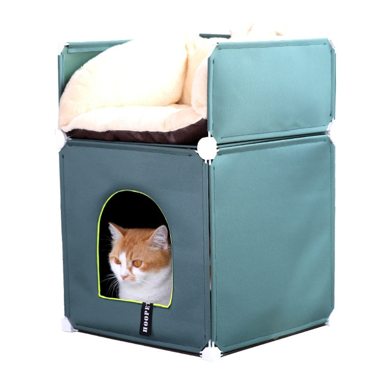 KFX-1069117 Cozy Two-Layer Cat Villa with Polyester Cover and Iron Frame, Available in Multiple Colors