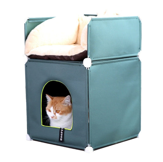 KFX-1069117 Cozy Two-Layer Cat Villa with Polyester Cover and Iron Frame, Available in Multiple Colors