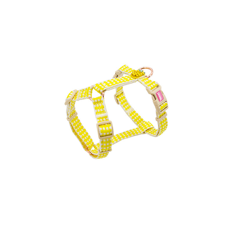 KFX-1070653 Stylish Flower and Fruit Pattern Pet Leash and Harness Set in Pineapple Yellow and Peach Powder