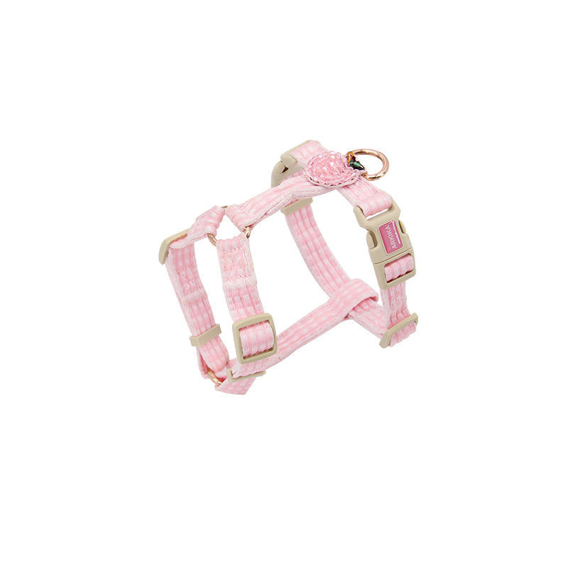 KFX-1070653 Stylish Flower and Fruit Pattern Pet Leash and Harness Set in Pineapple Yellow and Peach Powder