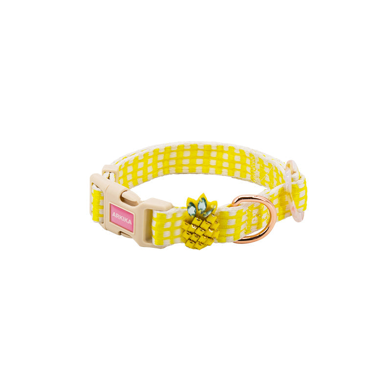 KFX-1070653 Stylish Flower and Fruit Pattern Pet Leash and Harness Set in Pineapple Yellow and Peach Powder