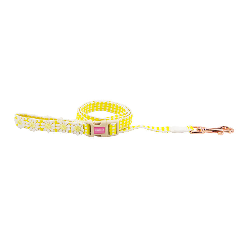 KFX-1070653 Stylish Flower and Fruit Pattern Pet Leash and Harness Set in Pineapple Yellow and Peach Powder