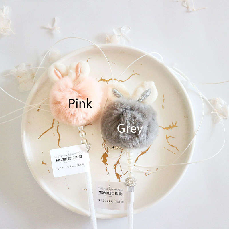 KFX-1071677 Funny Cat Stick Toy with Rabbit Ears, Tassel, Fur Ball and Bell - 40cm