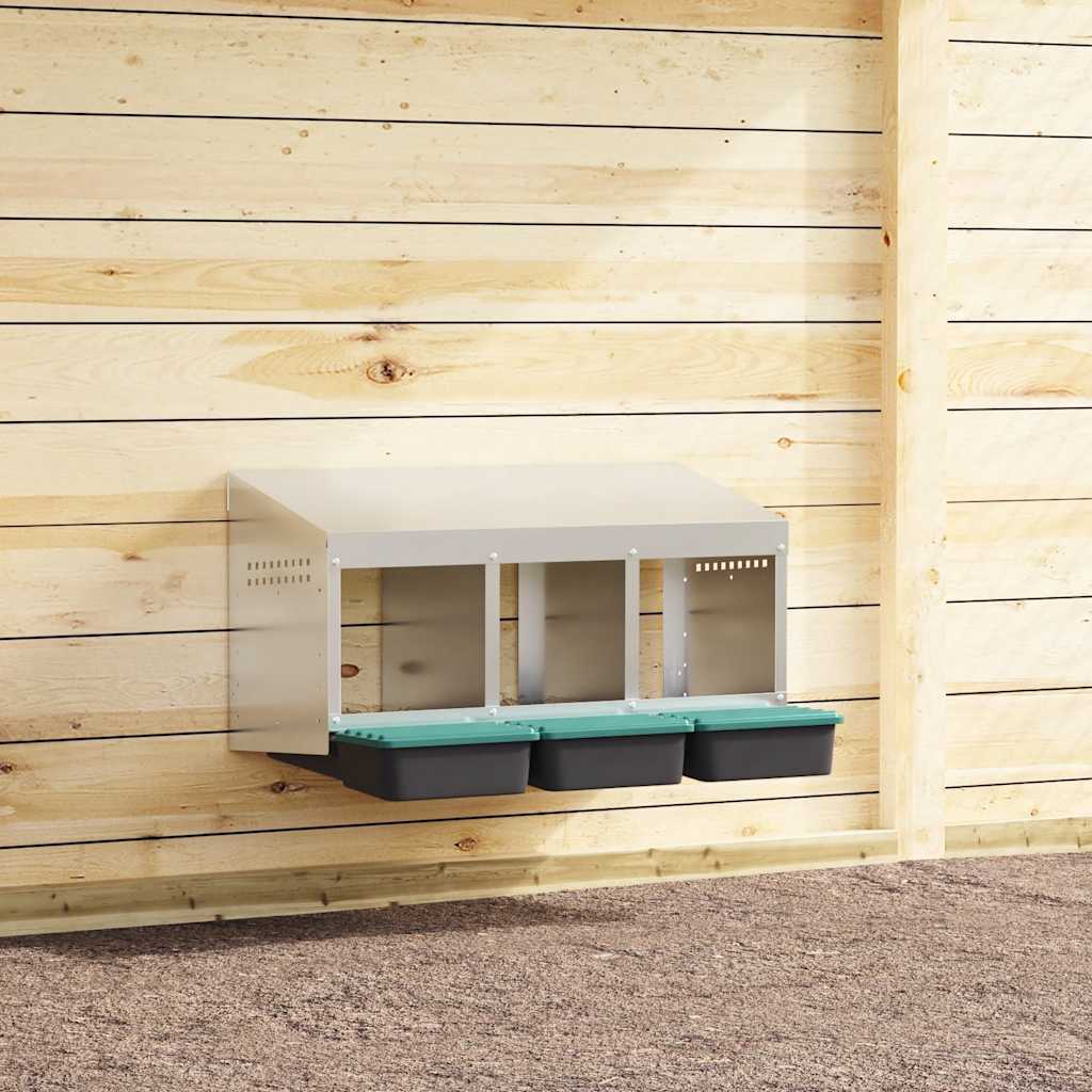 KFX-1072445 Wall-Mounted Chicken Nesting Box with 3 Compartments - Galvanized Steel Construction