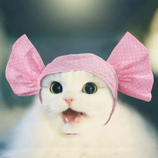 KFX-1075645 Pet Headdress Turban Hat for All Seasons - Available in Blue, Yellow, and Pink Dots