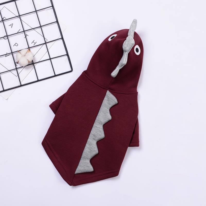 KFX-1078973 Dinosaur-Themed Cotton and Velvet Pet Clothing in Yellow, Green, Wine Red - Sizes XS to XXL
