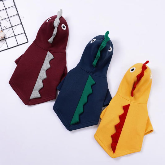 KFX-1078973 Dinosaur-Themed Cotton and Velvet Pet Clothing in Yellow, Green, Wine Red - Sizes XS to XXL