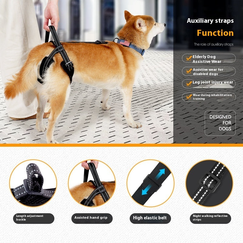 KFX-1080381 Adjustable Auxiliary Strap for Pet Rehabilitation - Black Polyester Design