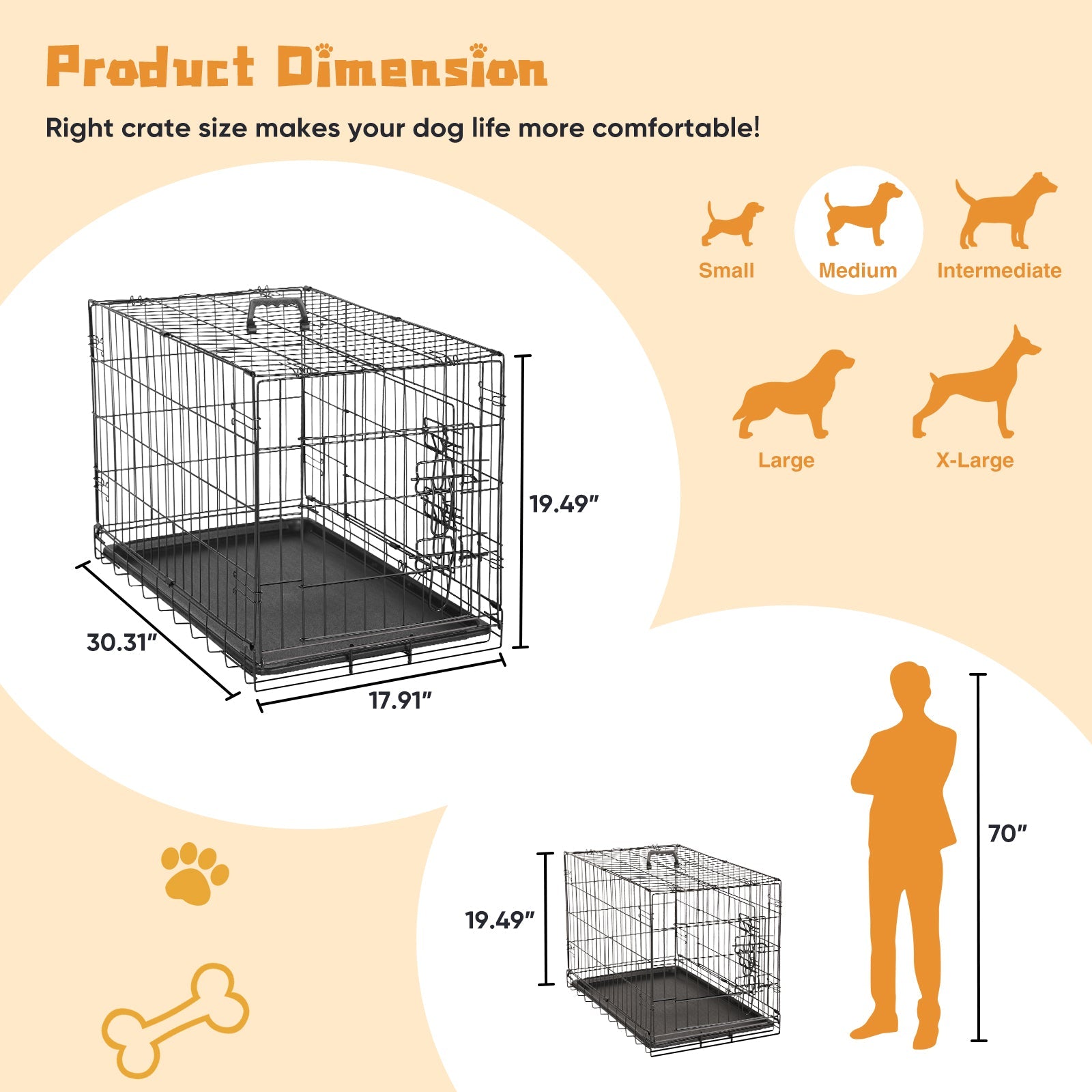KFX-1080637 Single Door Dog Cage - Available in 24 inch and 30 inch Sizes