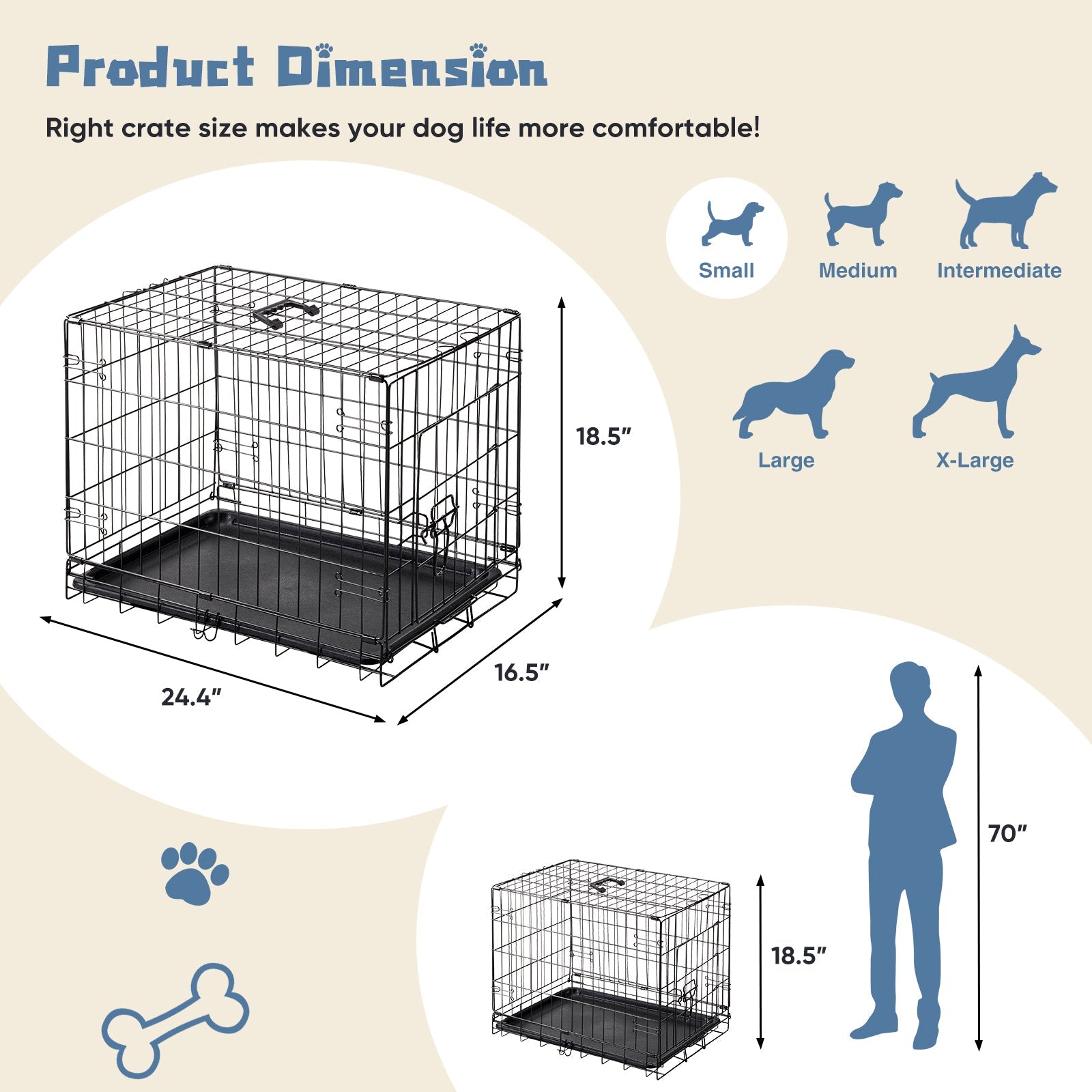 KFX-1080637 Single Door Dog Cage - Available in 24 inch and 30 inch Sizes