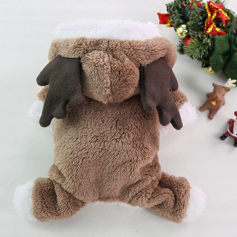 KFX-1084733 Thick Fleece Four-Leg Dog Coat for Autumn and Winter, Warm Casual Apparel in Red Elk and Brown Elk