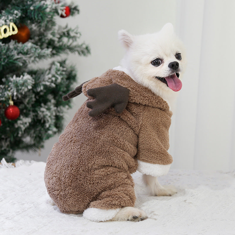 KFX-1084733 Thick Fleece Four-Leg Dog Coat for Autumn and Winter, Warm Casual Apparel in Red Elk and Brown Elk