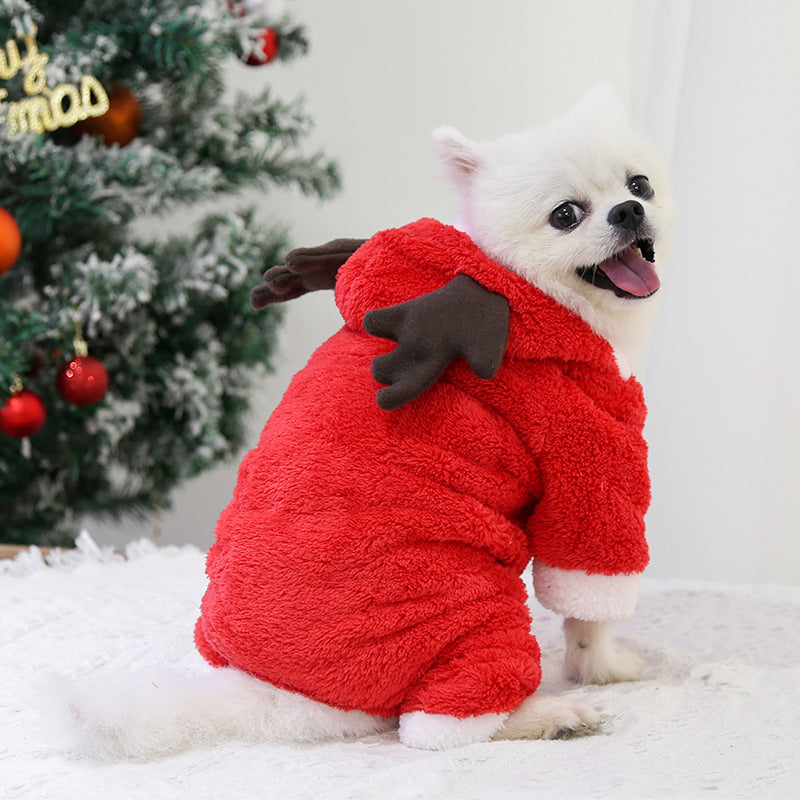 KFX-1084733 Thick Fleece Four-Leg Dog Coat for Autumn and Winter, Warm Casual Apparel in Red Elk and Brown Elk
