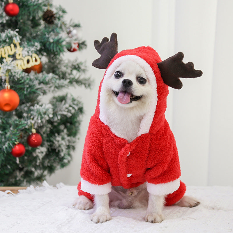 KFX-1084733 Thick Fleece Four-Leg Dog Coat for Autumn and Winter, Warm Casual Apparel in Red Elk and Brown Elk