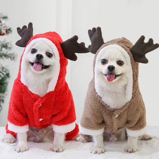KFX-1084733 Thick Fleece Four-Leg Dog Coat for Autumn and Winter, Warm Casual Apparel in Red Elk and Brown Elk