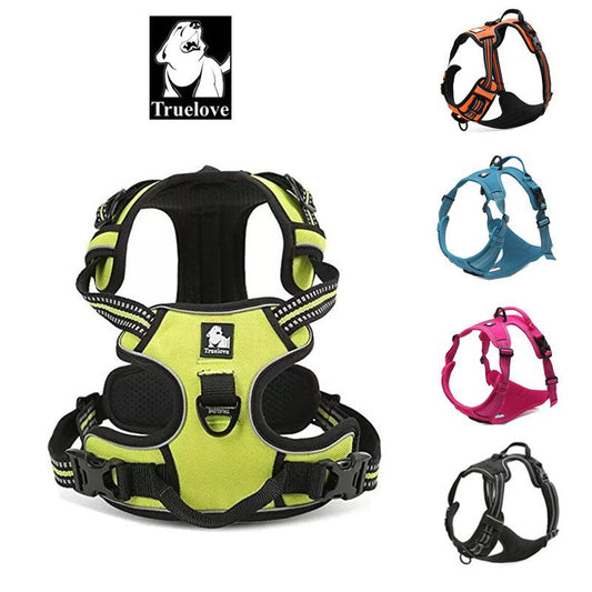 KFX-1085629 Reflective Padded Nylon Dog Harness with Adjustable Straps and Dual Leash Attachment Points