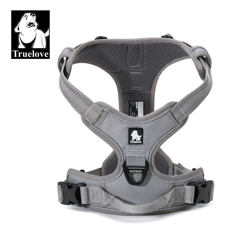 KFX-1085629 Reflective Padded Nylon Dog Harness with Adjustable Straps and Dual Leash Attachment Points