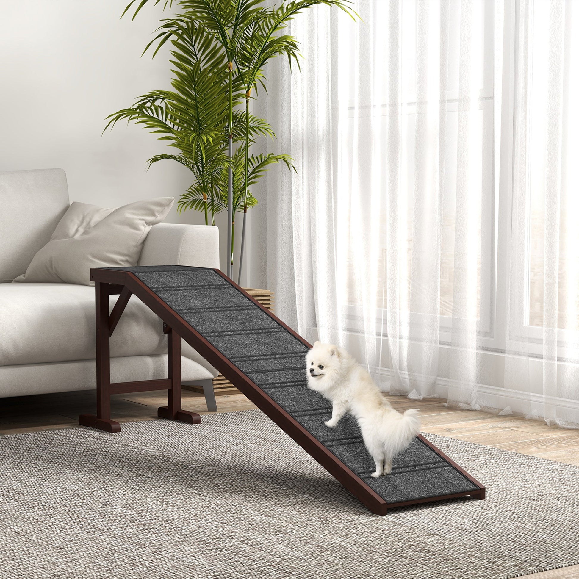 KFX-1087805 Pet Ramp for Dogs and Cats with Non-Slip Carpet, Platform, and Durable Pine Wood Construction, 74" x 16" x 25"