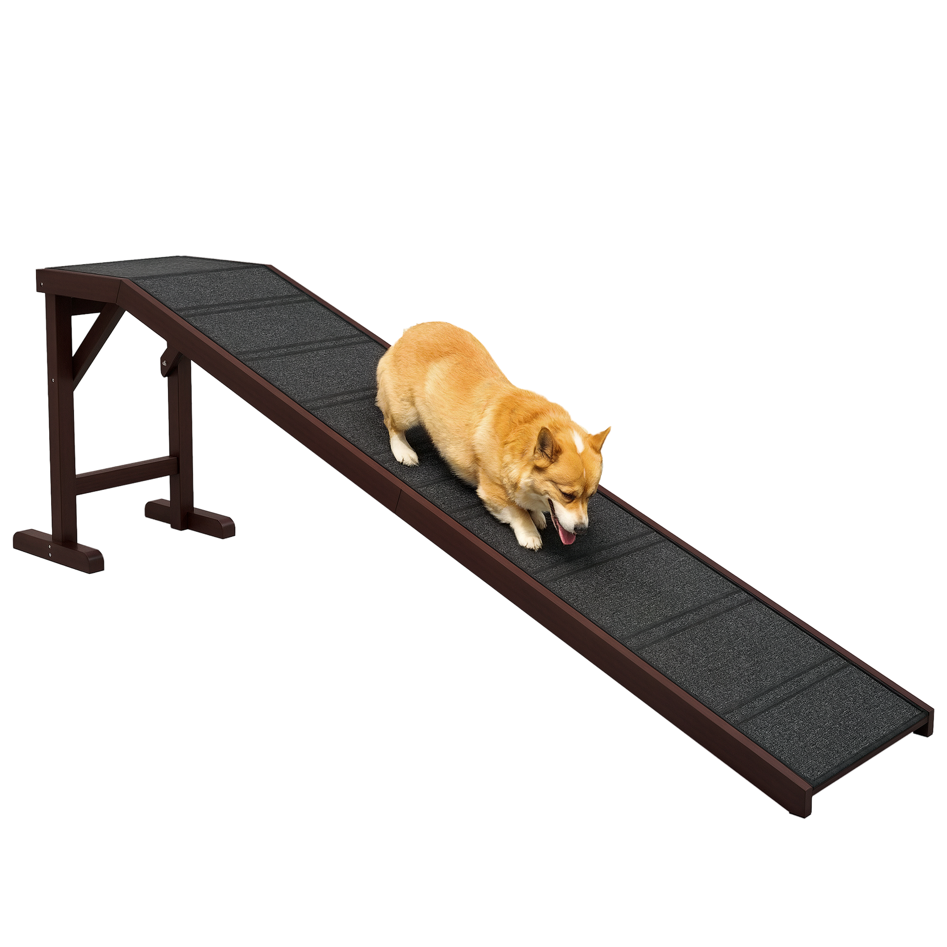 KFX-1087805 Pet Ramp for Dogs and Cats with Non-Slip Carpet, Platform, and Durable Pine Wood Construction, 74" x 16" x 25"