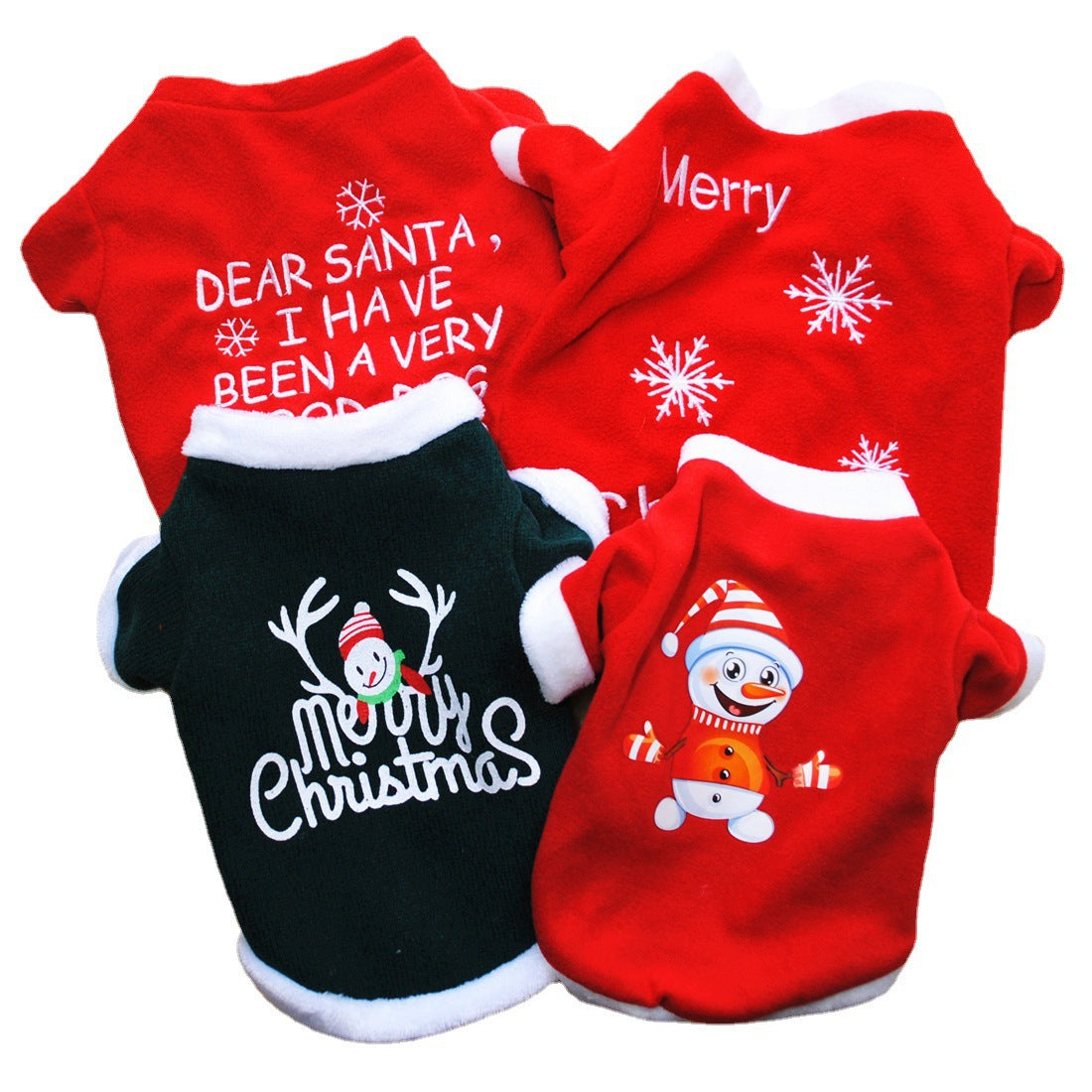 KFX-1090493 Christmas-Themed Polar Fleece Dog Apparel in Red, Green, and Snowman Styles