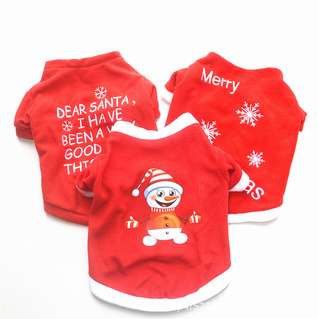 KFX-1090493 Christmas-Themed Polar Fleece Dog Apparel in Red, Green, and Snowman Styles