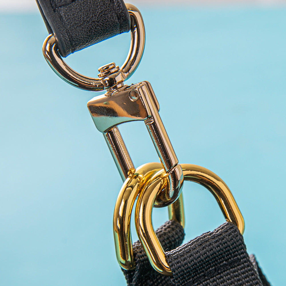 KFX-1091389 Leather Dog Chest and Back Harness Suit in Black - Sizes S to XL with Included Rope
