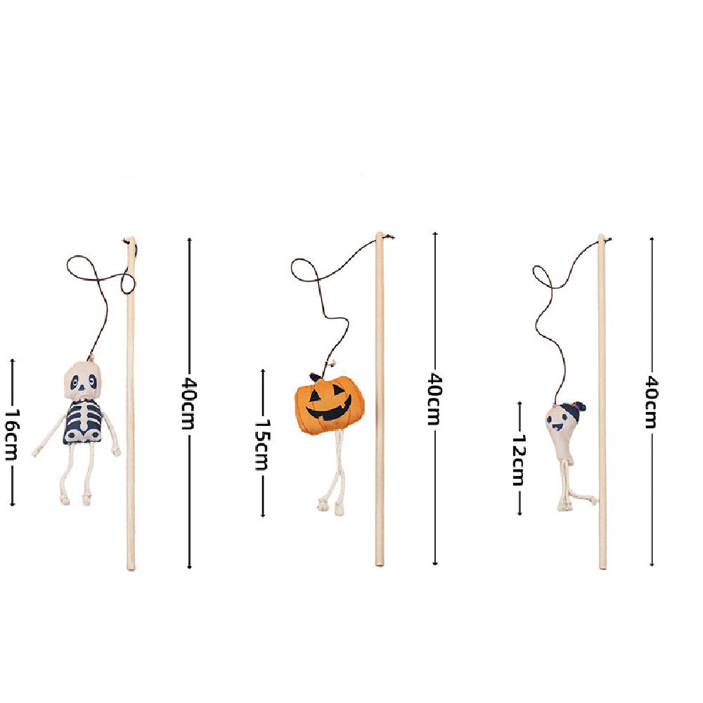 KFX-1092925 Cute Plush Pumpkin Halloween Cat Teaser Stick - 40cm, Multiple Designs Available