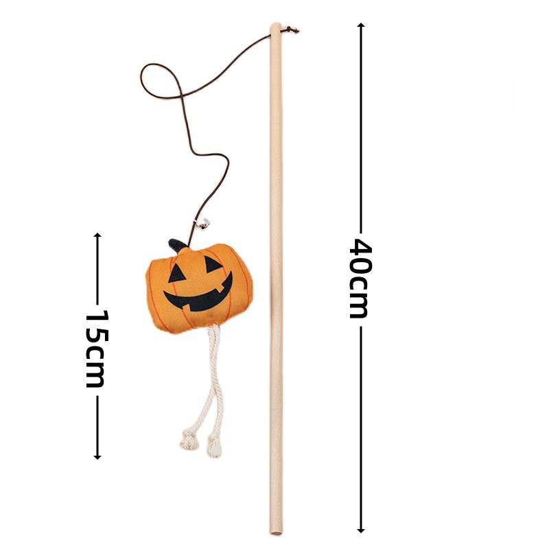KFX-1092925 Cute Plush Pumpkin Halloween Cat Teaser Stick - 40cm, Multiple Designs Available