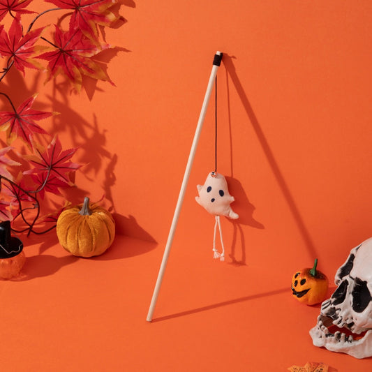 KFX-1092925 Cute Plush Pumpkin Halloween Cat Teaser Stick - 40cm, Multiple Designs Available