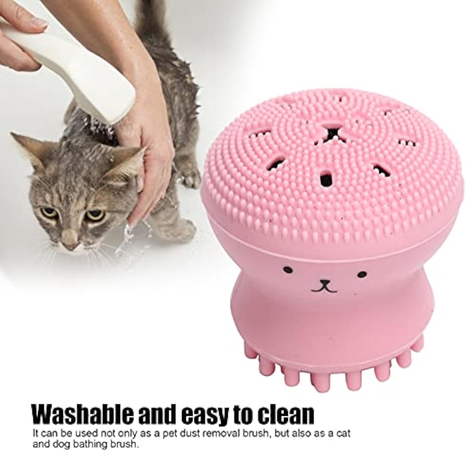 KFX-1095357 Foaming Pet Bath Brush with Shampoo Dispenser - Soft Rubber Shower Scrubber for Dogs and Cats, Portable and Easy to Clean