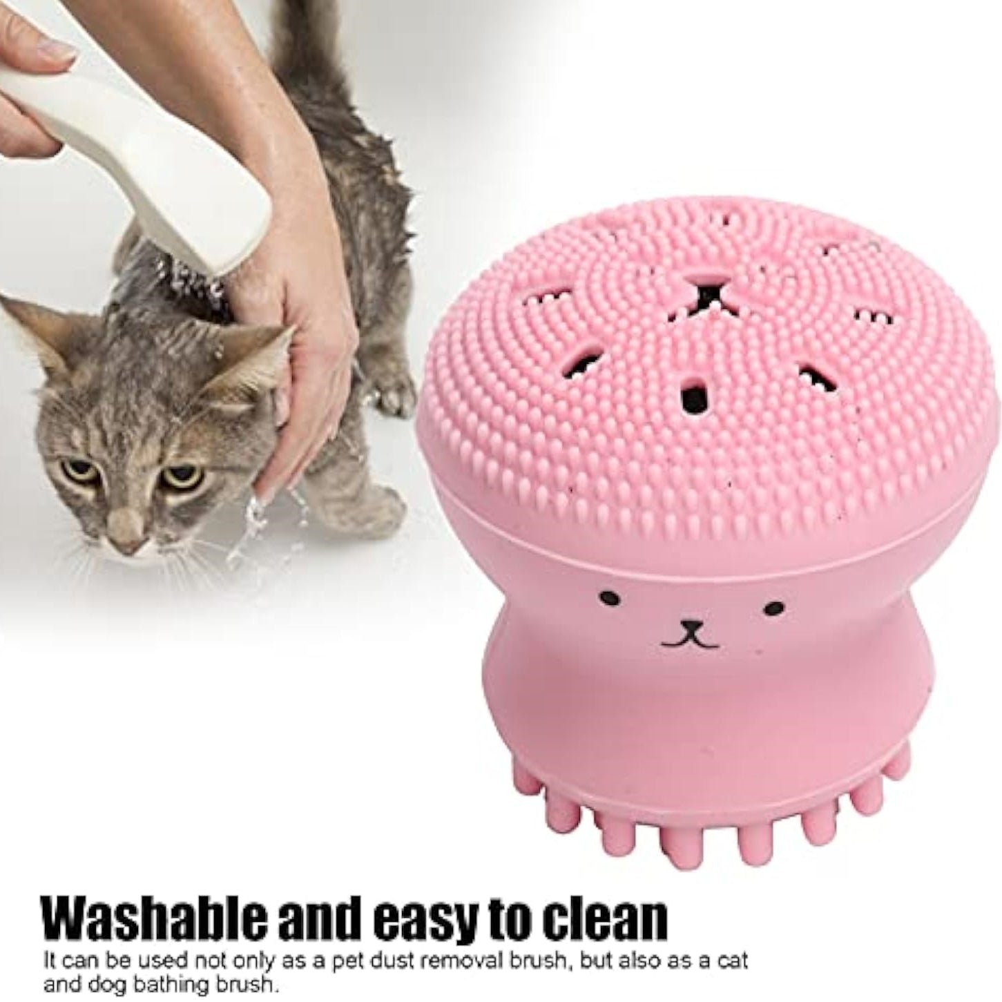 KFX-1095357 Foaming Pet Bath Brush with Shampoo Dispenser - Soft Rubber Shower Scrubber for Dogs and Cats, Portable and Easy to Clean