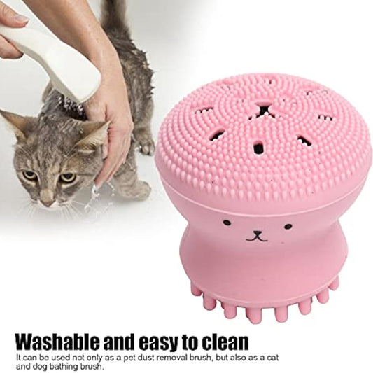 KFX-1095357 Foaming Pet Bath Brush with Shampoo Dispenser - Soft Rubber Shower Scrubber for Dogs and Cats, Portable and Easy to Clean