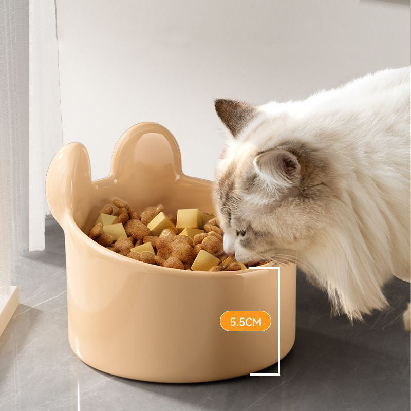 KFX-1098045 Cute Ceramic Pet Bowl for Cats and Dogs – Slant Design for Food and Water, Available in Two Sizes
