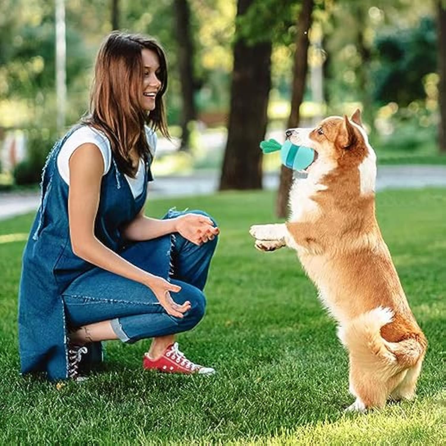 KFX-1101117 Interactive Treat Dispensing Dog Toy - Food Puzzle Ball for Medium to Large Dogs, Durable Rubber Chew Toy