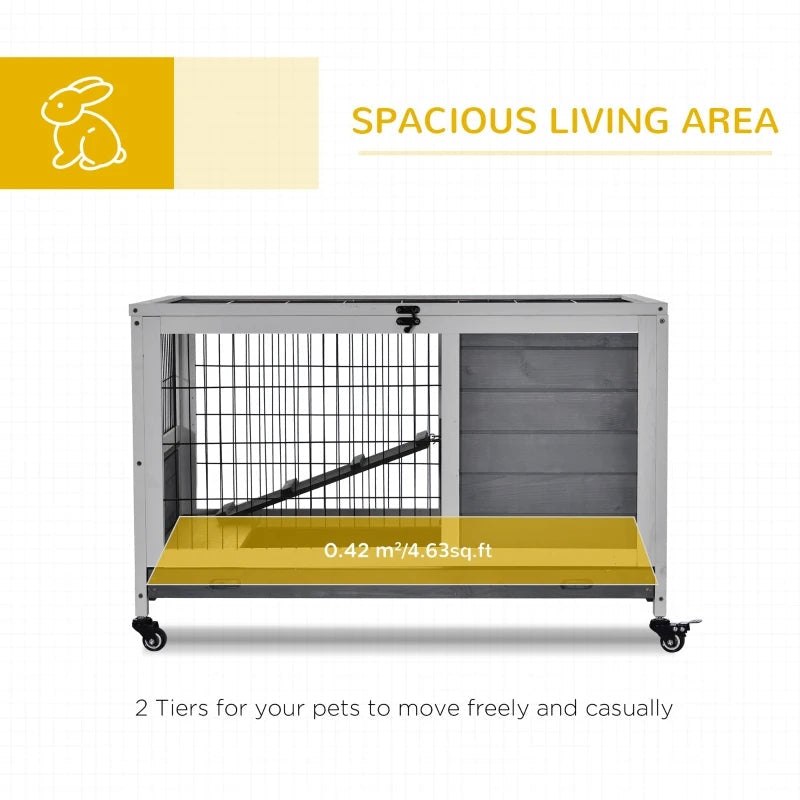 KFX-1101501 Elevated Wooden Indoor Rabbit and Guinea Pig Enclosure with Enclosed Run and Wheels