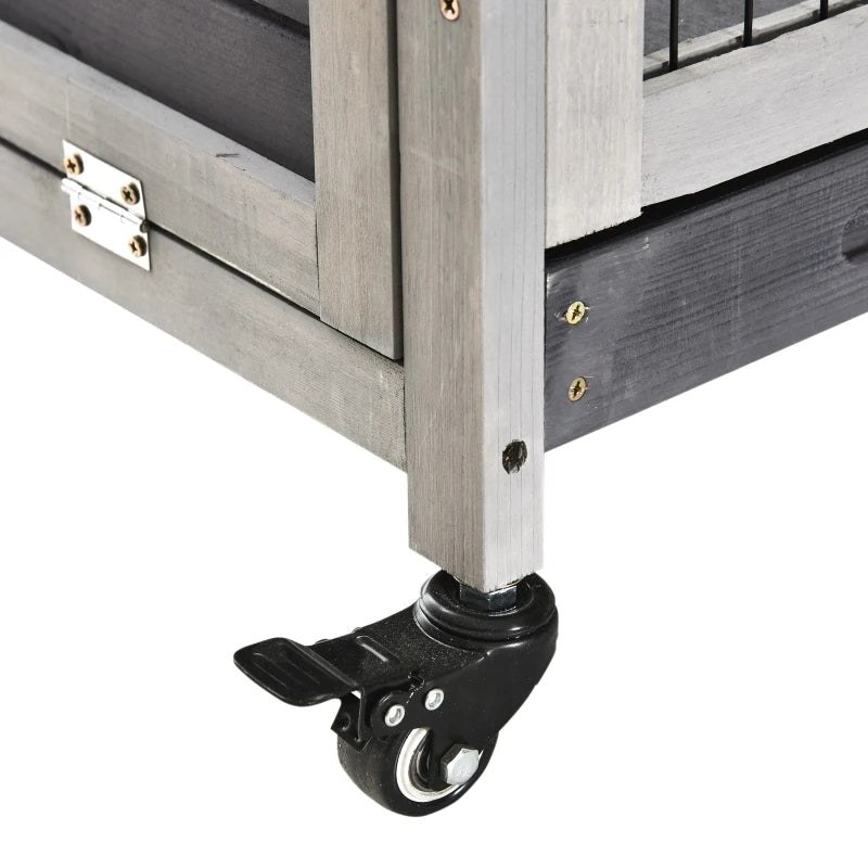 KFX-1101501 Elevated Wooden Indoor Rabbit and Guinea Pig Enclosure with Enclosed Run and Wheels