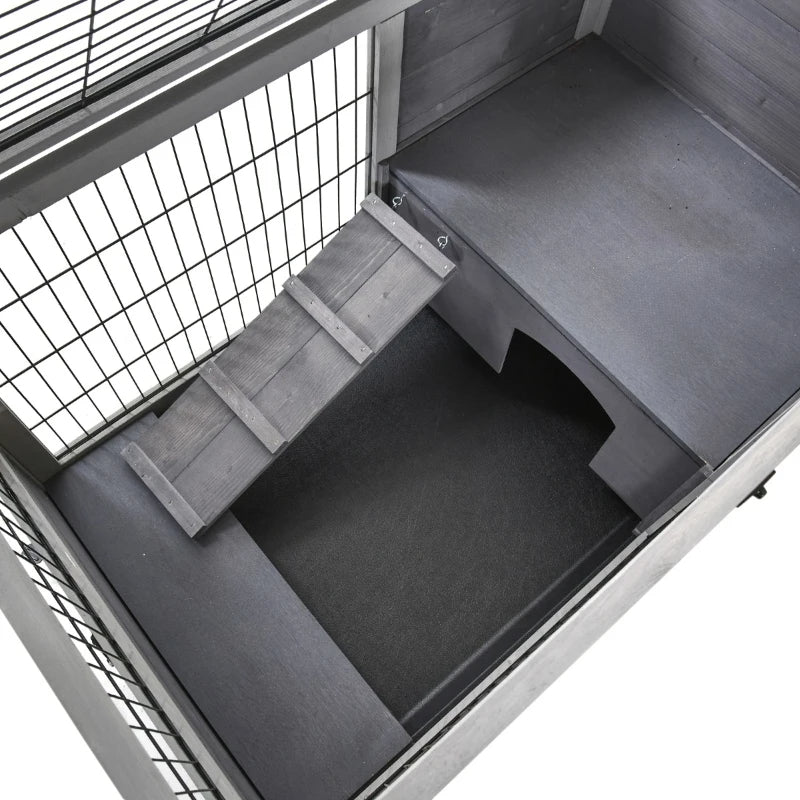 KFX-1101501 Elevated Wooden Indoor Rabbit and Guinea Pig Enclosure with Enclosed Run and Wheels