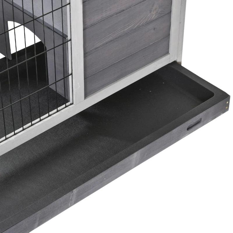 KFX-1101501 Elevated Wooden Indoor Rabbit and Guinea Pig Enclosure with Enclosed Run and Wheels