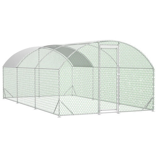 KFX-1105213 Large Metal Chicken Run with Waterproof UV Cover, Dome Shaped Walk-in Coop for Outdoor Use, 9.84' x 19.68' x 6.56'