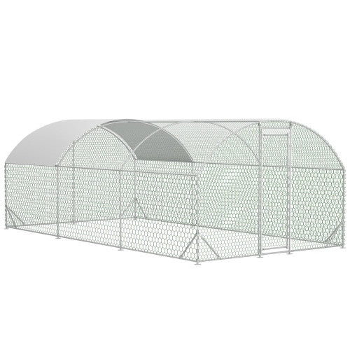 KFX-1105213 Large Metal Chicken Run with Waterproof UV Cover, Dome Shaped Walk-in Coop for Outdoor Use, 9.84' x 19.68' x 6.56'