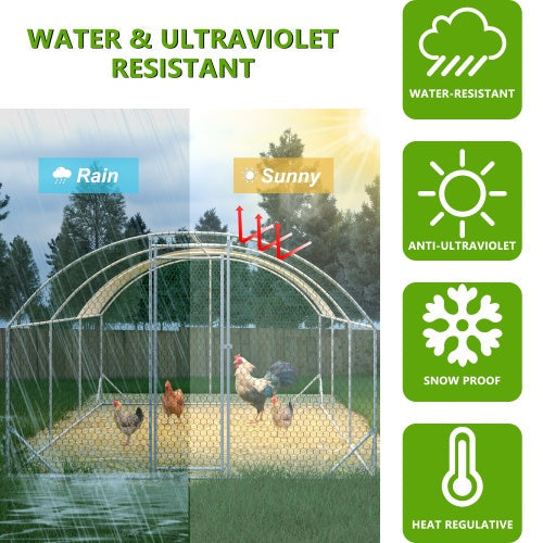 KFX-1105213 Large Metal Chicken Run with Waterproof UV Cover, Dome Shaped Walk-in Coop for Outdoor Use, 9.84' x 19.68' x 6.56'